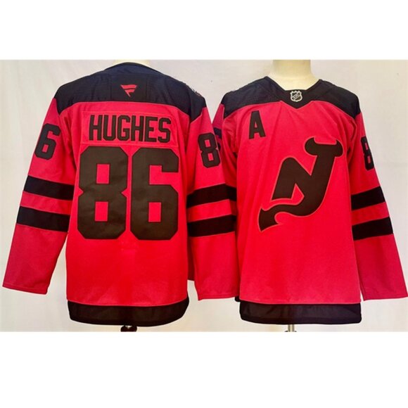 Mens Jack Hughes Stitched Red Jersey